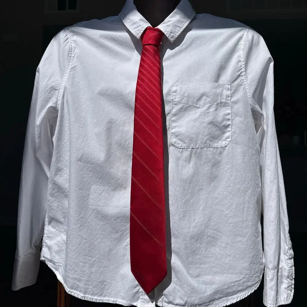 Oscar de la Renta Men’s Red Striped Necktie Signature Logo Classic Designer Tie